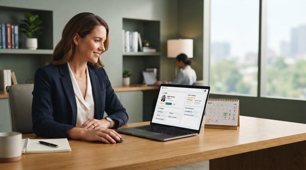 CPA revisando su visibilidad en línea durante todo el año en la búsqueda de Google, las reseñas, las páginas de servicios y la búsqueda con IA fuera de la temporada de impuestos.